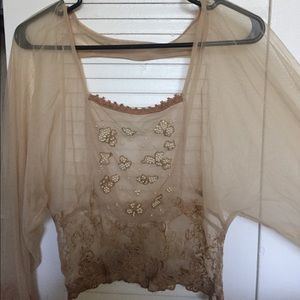 Free people cream lace/sheer blouse
